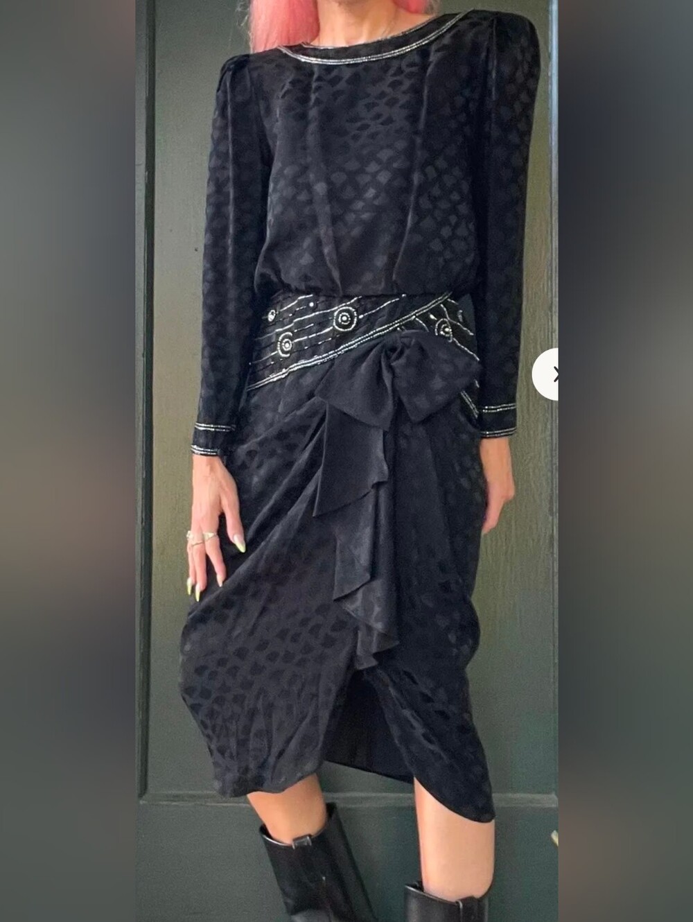 Vintage 1980s A.J. Bari Black Silk Dress Size 10